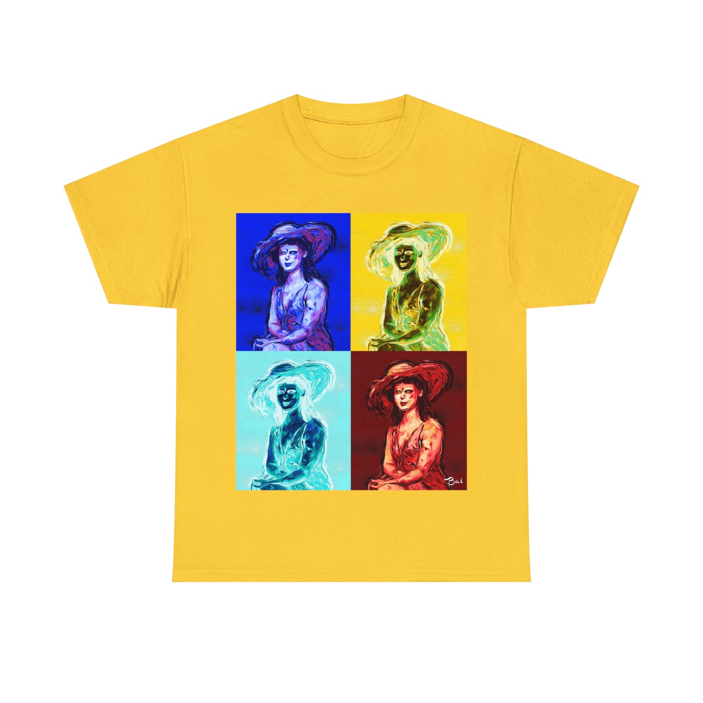 LADY IN SUN HAT (a Warhol Interpretation) - Airt on a Shirt  - Unisex Heavy Cotton Tee - AUS