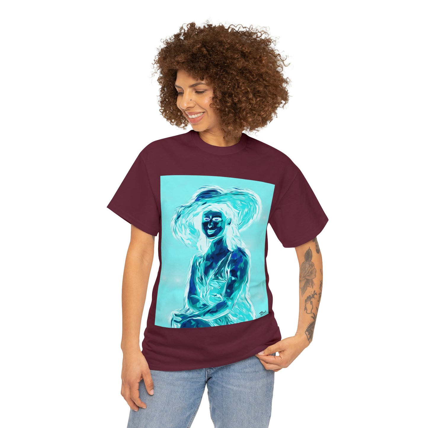 LADY IN SUN HAT (an Inversion in Red) - Airt on a Shirt  - Unisex Heavy Cotton Tee - AUS