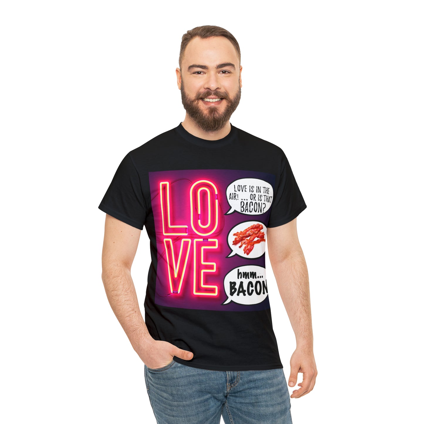 LOVE in in the AIR... or is that BACON? - Unisex Heavy Cotton Tee