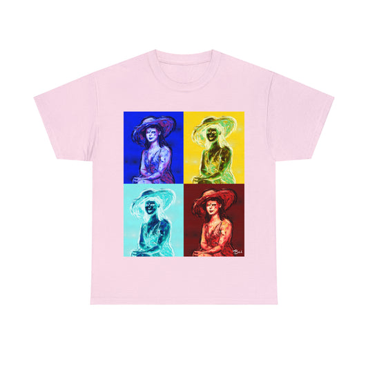 LADY IN SUN HAT (a Warhol Interpretation) - Airt on a Shirt  - Unisex Heavy Cotton Tee - AUS