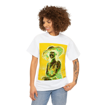 LADY IN SUN HAT (an Inversion in Blue) - Airt on a Shirt  - Unisex Heavy Cotton Tee - AUS