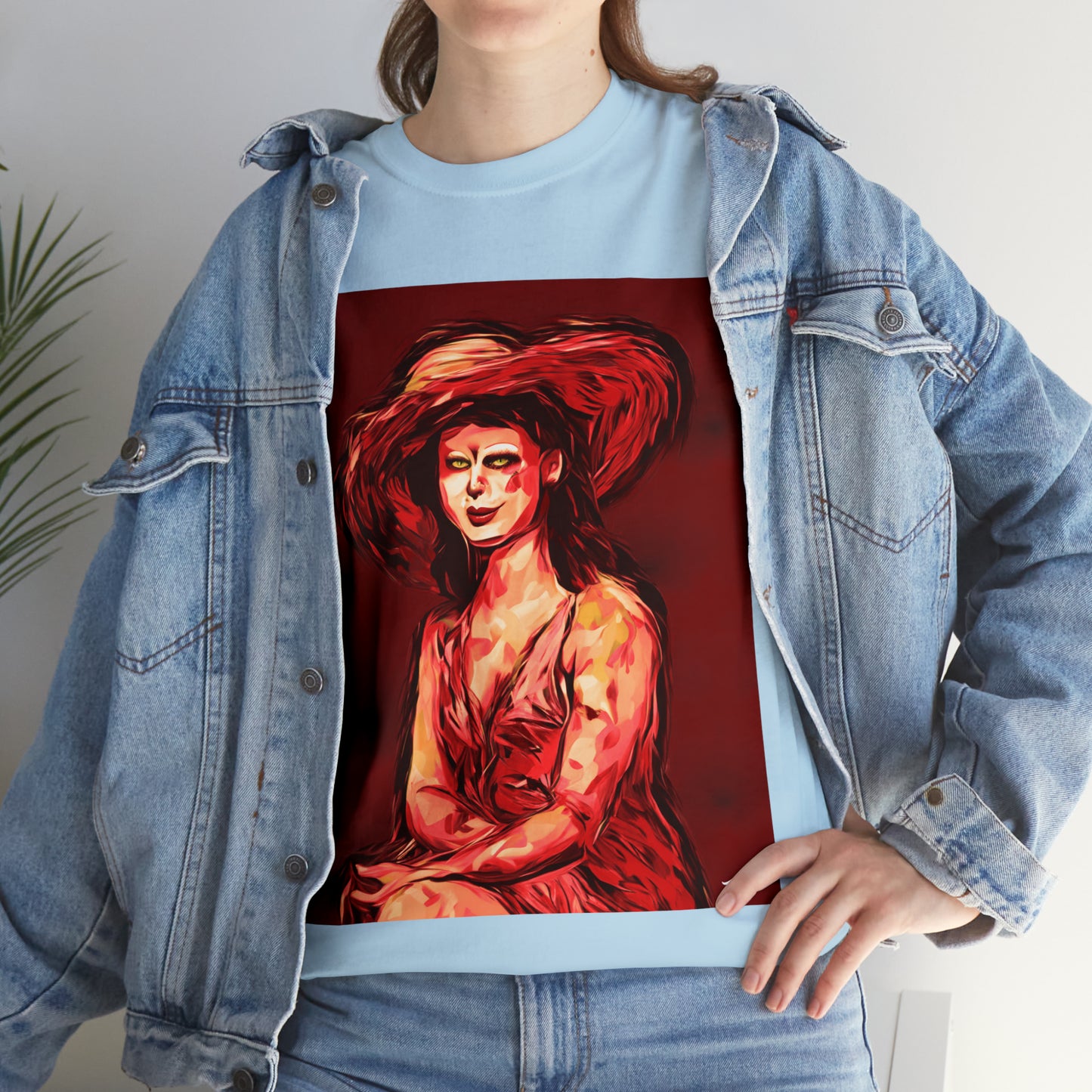 LADY IN SUN HAT (Red) - Airt on a Shirt  - Unisex Heavy Cotton Tee - AUS