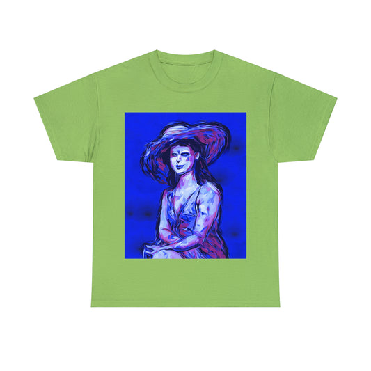 LADY IN SUN HAT (Blue) - Airt on a Shirt  - Unisex Heavy Cotton Tee - AUS