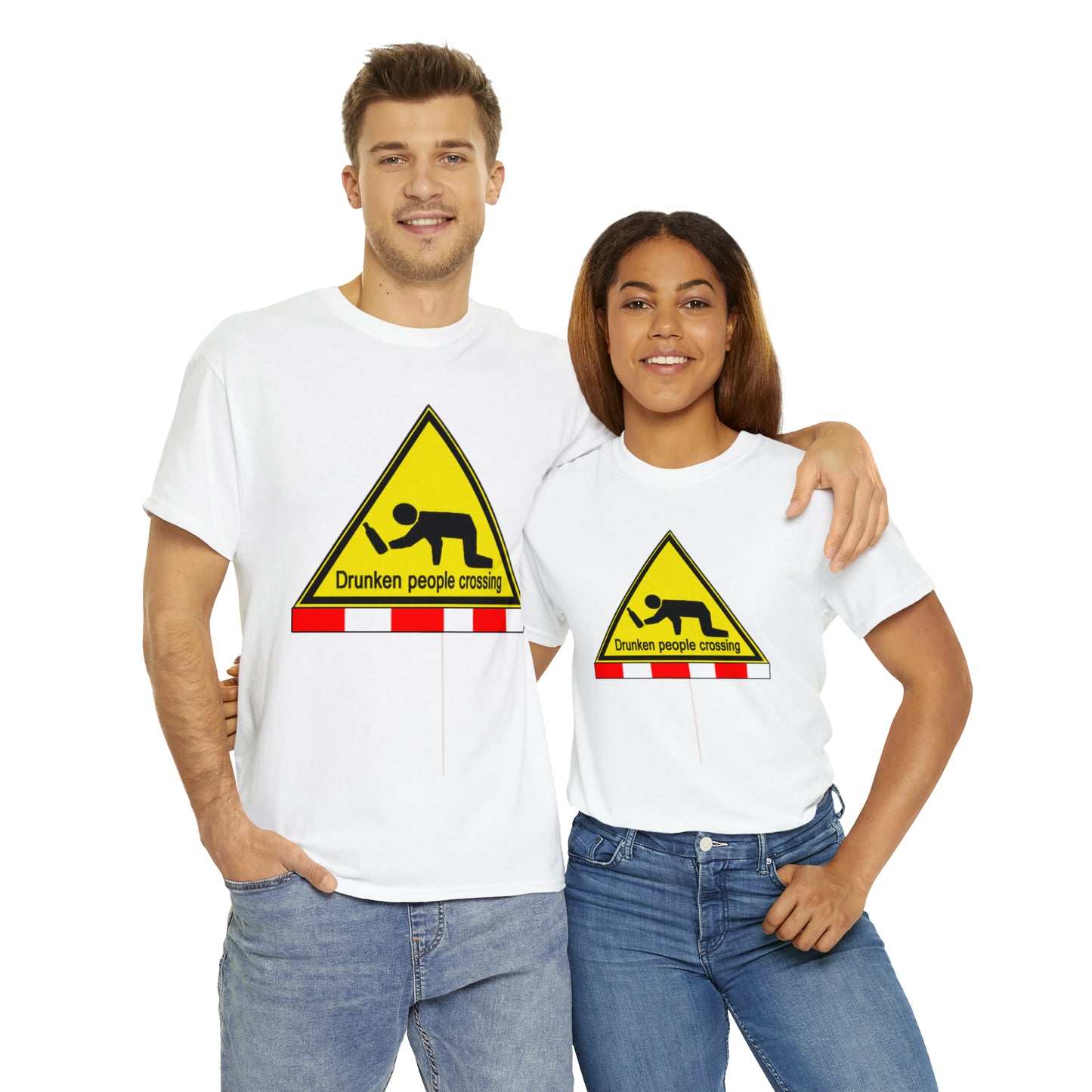 DRU**** PEOPLE CROSSING FUNNY SIGN T-SHIRT - Unisex Heavy Cotton Tee - AUS