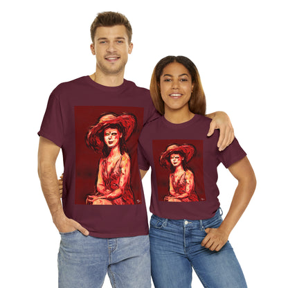 LADY IN SUN HAT (Red) - Airt on a Shirt  - Unisex Heavy Cotton Tee - AUS