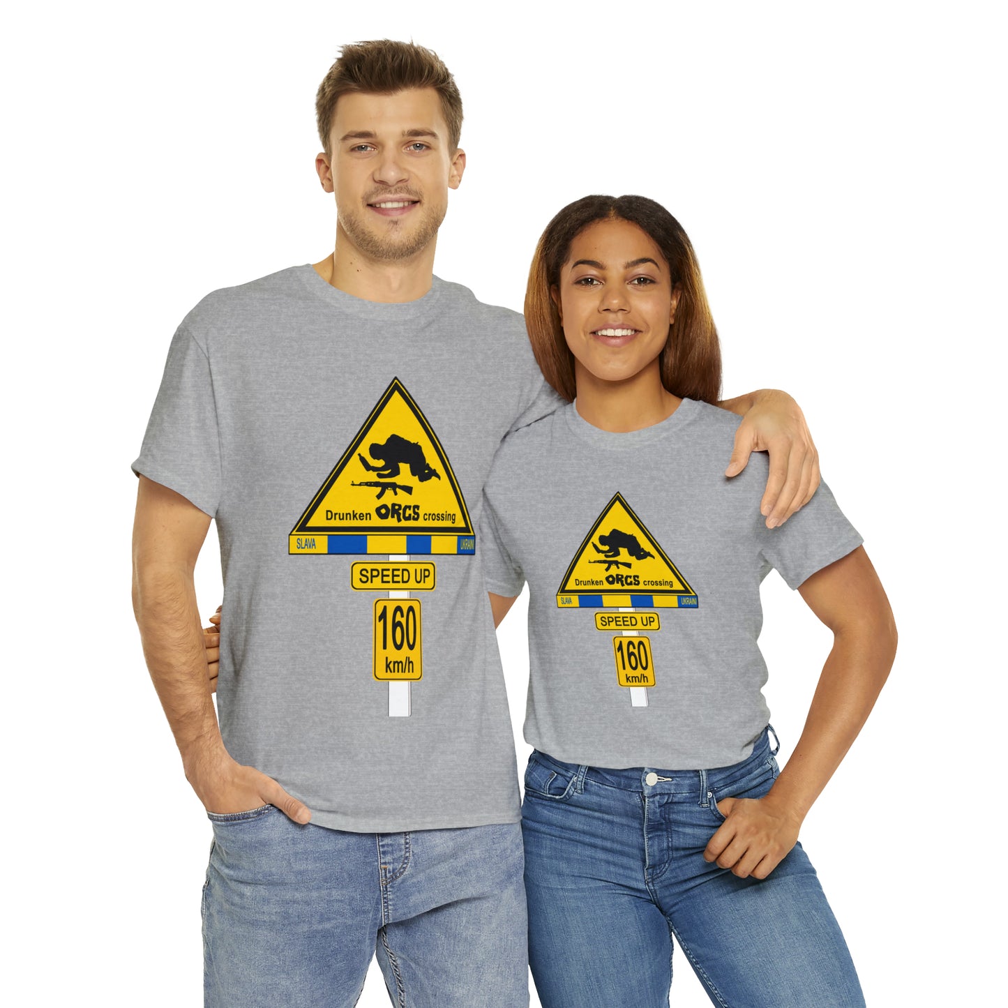 DRU**** ORCS CROSSING UKRAINE SUPPORTER T-SHIRT - Unisex Heavy Cotton Tee - AUS