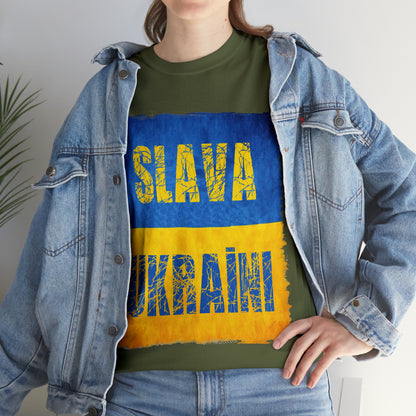 "SLAVA UKRAINI" FLAG - Unisex Heavy Cotton Tee