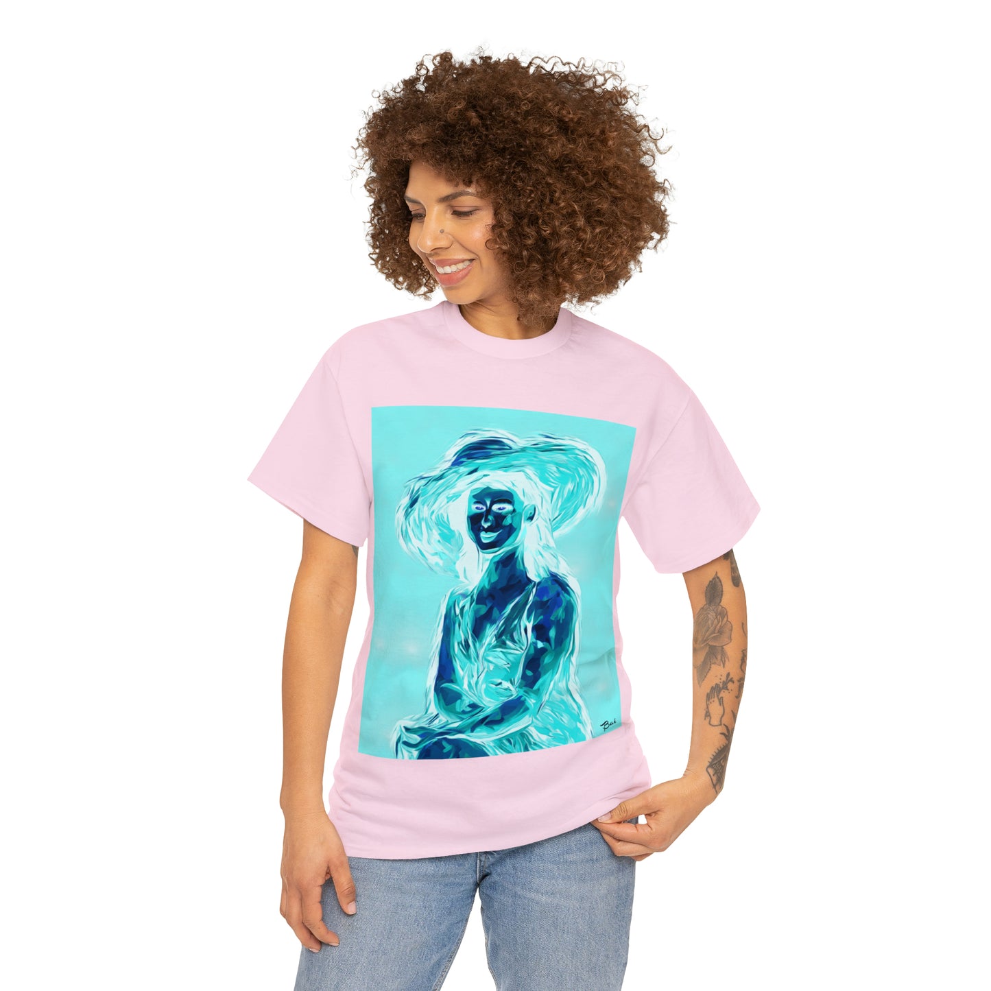 LADY IN SUN HAT (an Inversion in Red) - Airt on a Shirt  - Unisex Heavy Cotton Tee - AUS