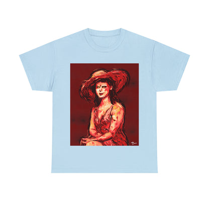 LADY IN SUN HAT (Red) - Airt on a Shirt  - Unisex Heavy Cotton Tee - AUS