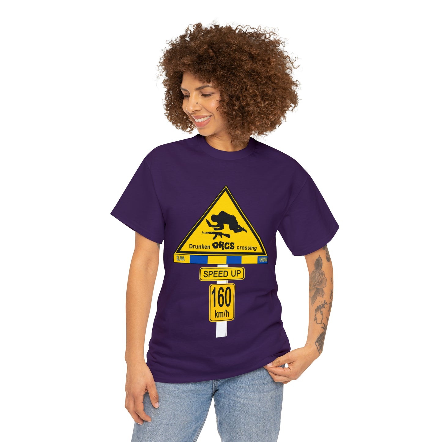 DRU**** ORCS CROSSING UKRAINE SUPPORTER T-SHIRT - Unisex Heavy Cotton Tee - AUS