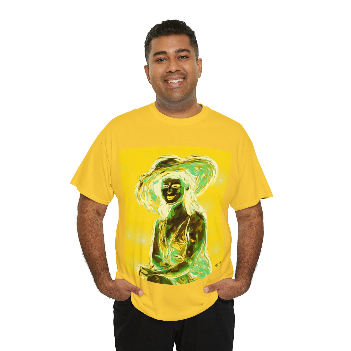 LADY IN SUN HAT (an Inversion in Blue) - Airt on a Shirt  - Unisex Heavy Cotton Tee - AUS