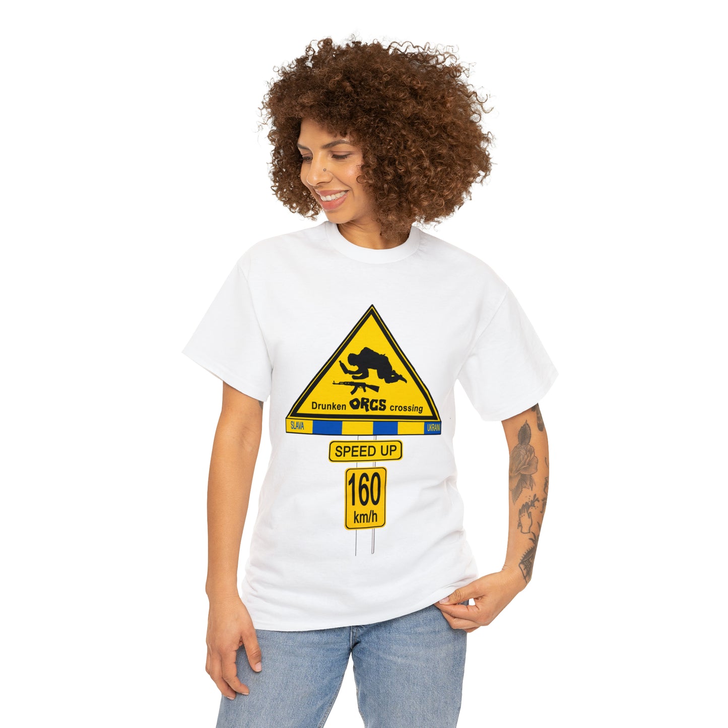 DRU**** ORCS CROSSING UKRAINE SUPPORTER T-SHIRT - Unisex Heavy Cotton Tee - AUS