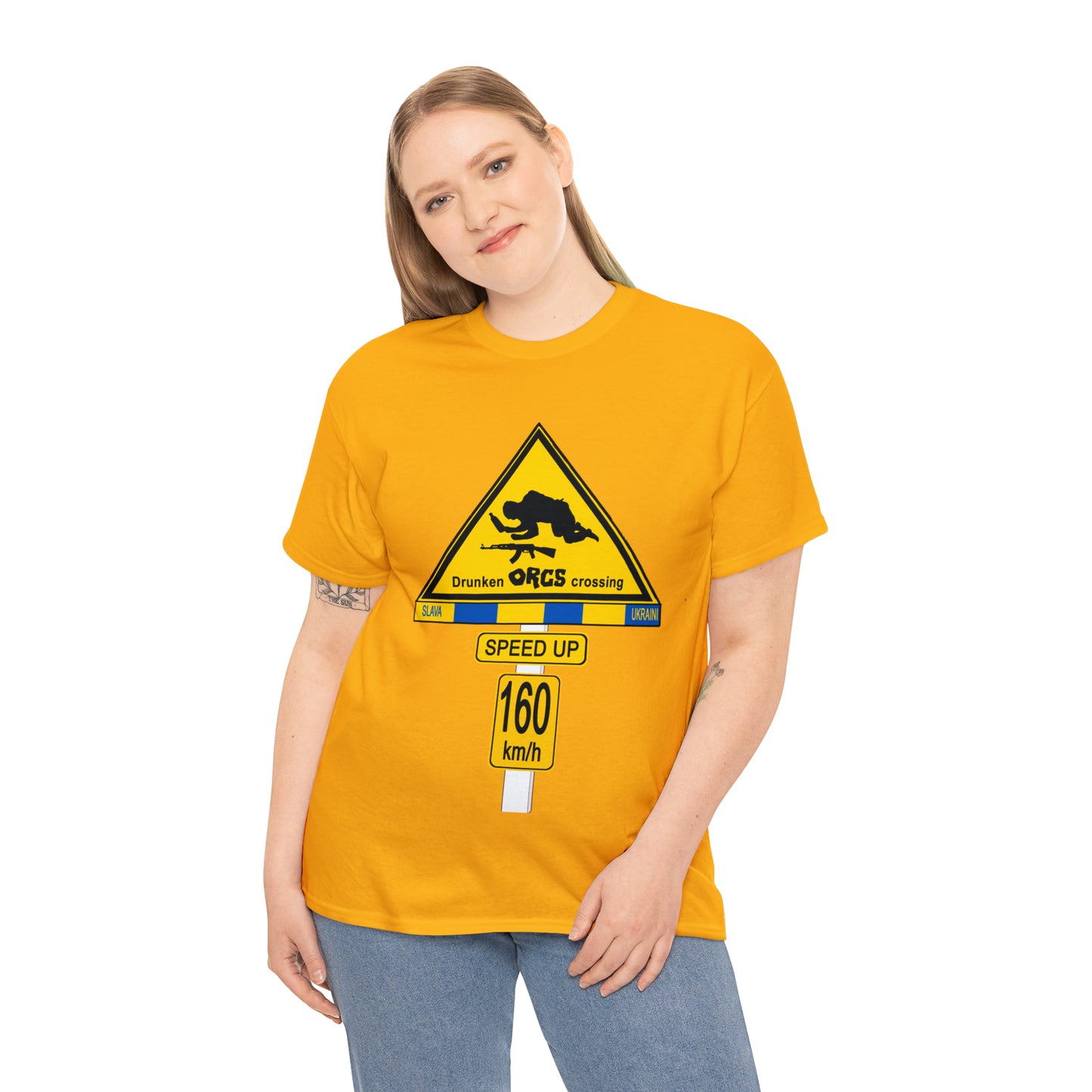 DRU**** ORCS CROSSING UKRAINE SUPPORTER T-SHIRT - Unisex Heavy Cotton Tee - AUS