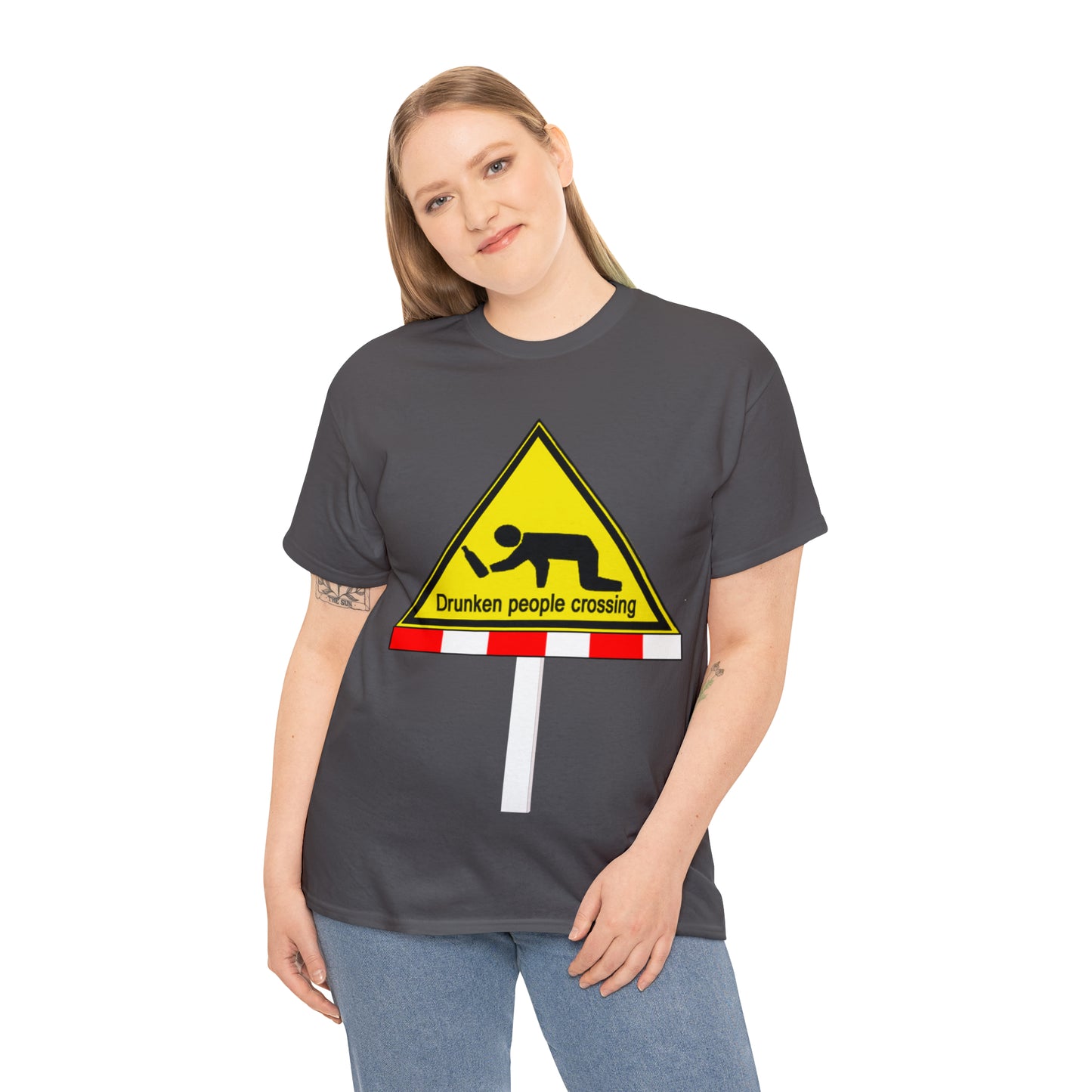DRU**** PEOPLE CROSSING FUNNY SIGN T-SHIRT - Unisex Heavy Cotton Tee - AUS