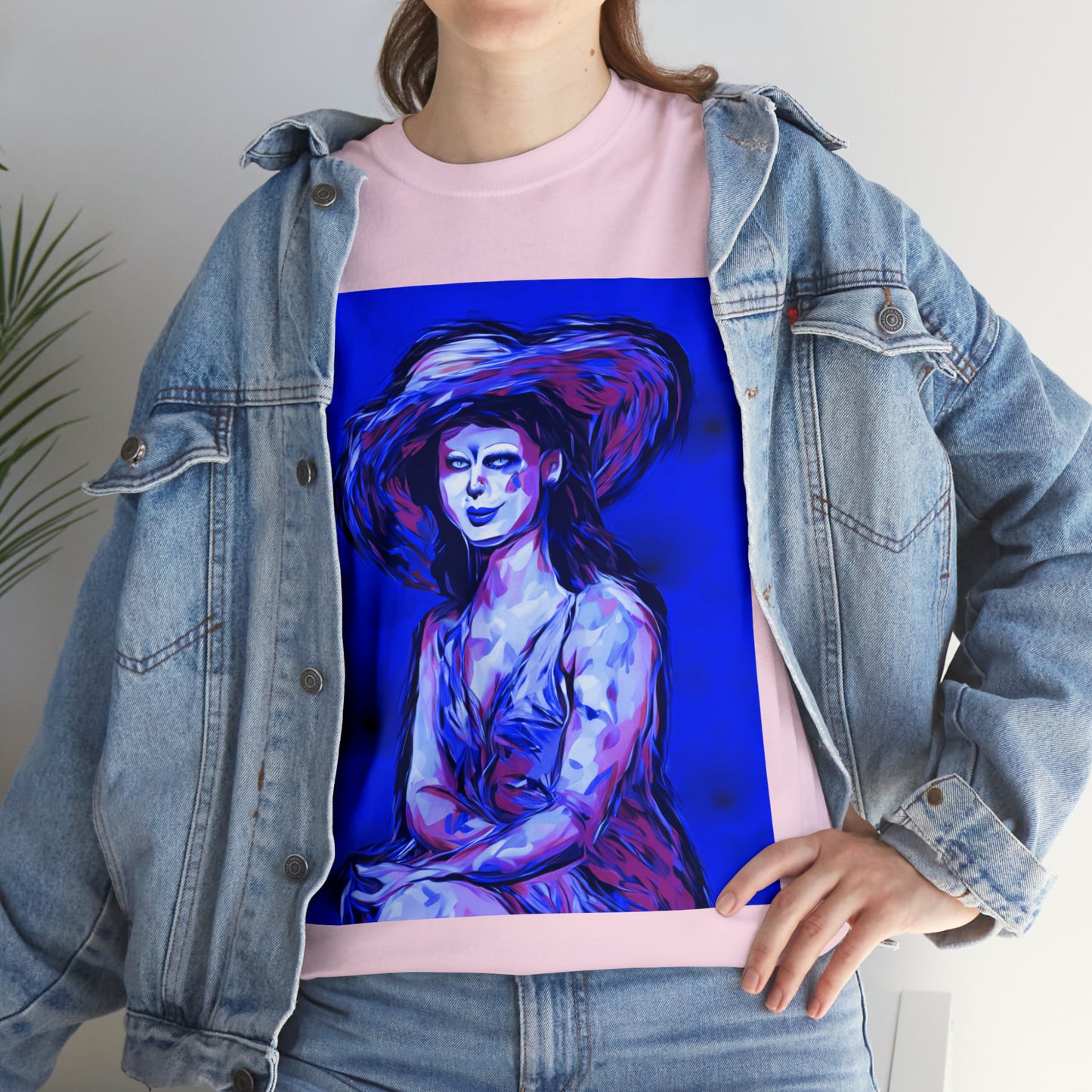 LADY IN SUN HAT (Blue) - Airt on a Shirt  - Unisex Heavy Cotton Tee - AUS