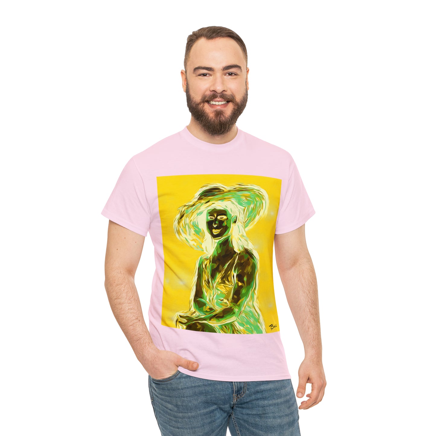 LADY IN SUN HAT (an Inversion in Blue) - Airt on a Shirt  - Unisex Heavy Cotton Tee - AUS