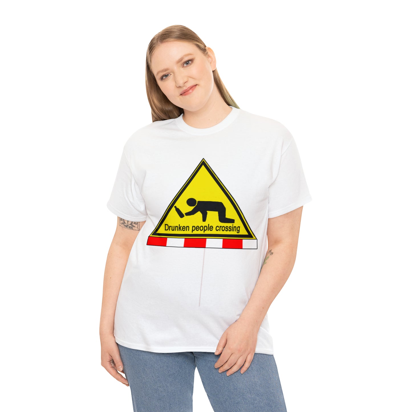 DRU**** PEOPLE CROSSING FUNNY SIGN T-SHIRT - Unisex Heavy Cotton Tee - AUS
