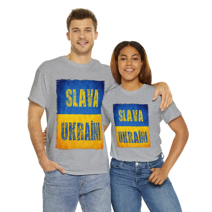 "SLAVA UKRAINI" FLAG - Unisex Heavy Cotton Tee