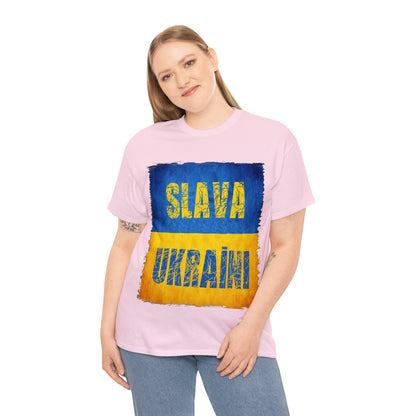 "SLAVA UKRAINI" FLAG - Unisex Heavy Cotton Tee