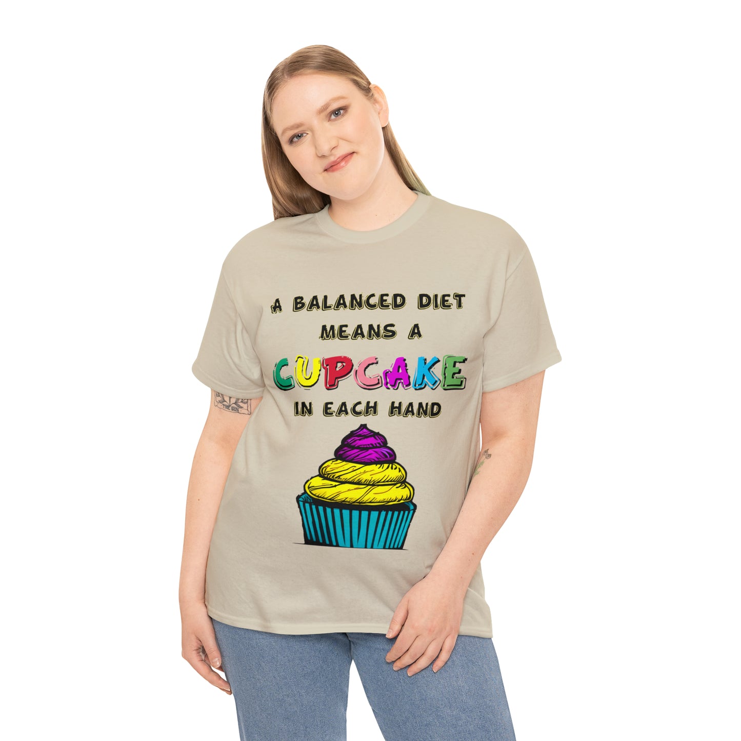 A Balanced Life is a CUPCAKE in Each Hand...  - Unisex Heavy Cotton Tee - AUS