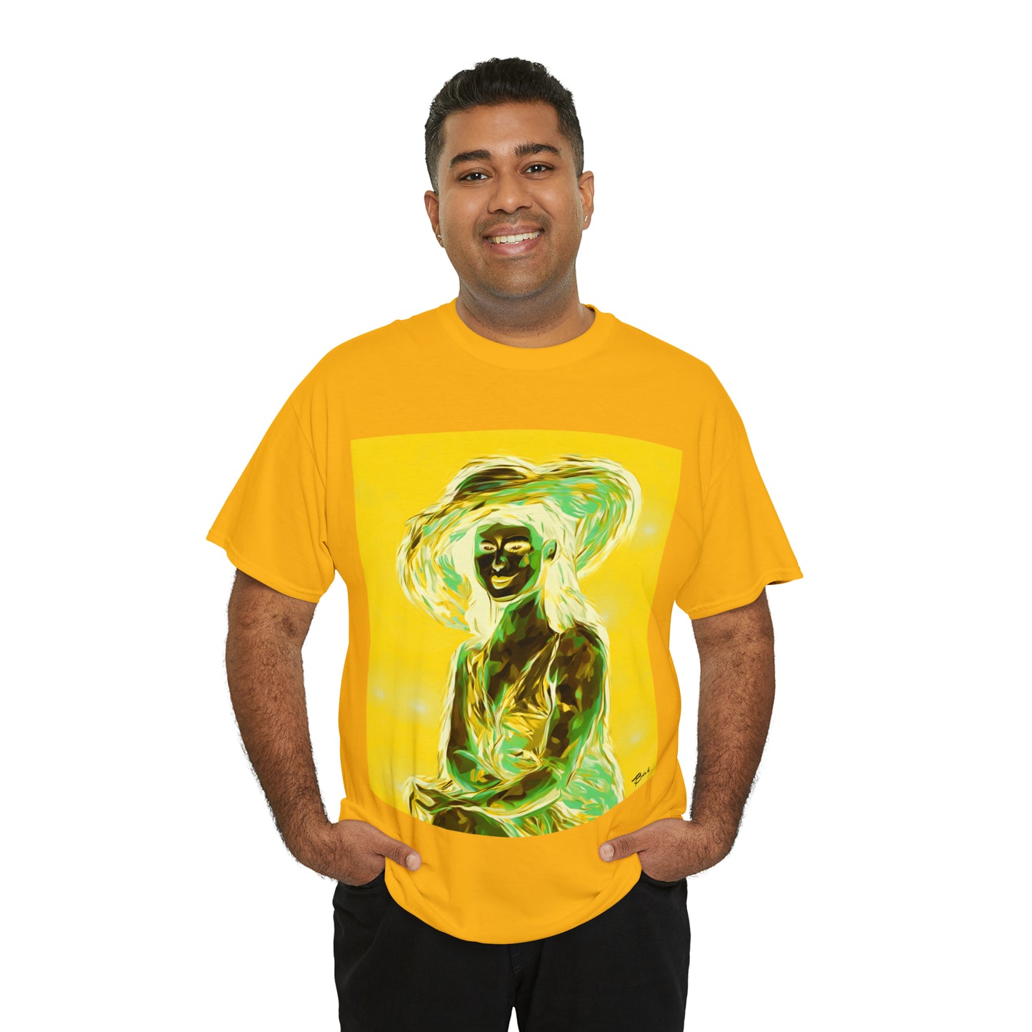 LADY IN SUN HAT (an Inversion in Blue) - Airt on a Shirt  - Unisex Heavy Cotton Tee - AUS