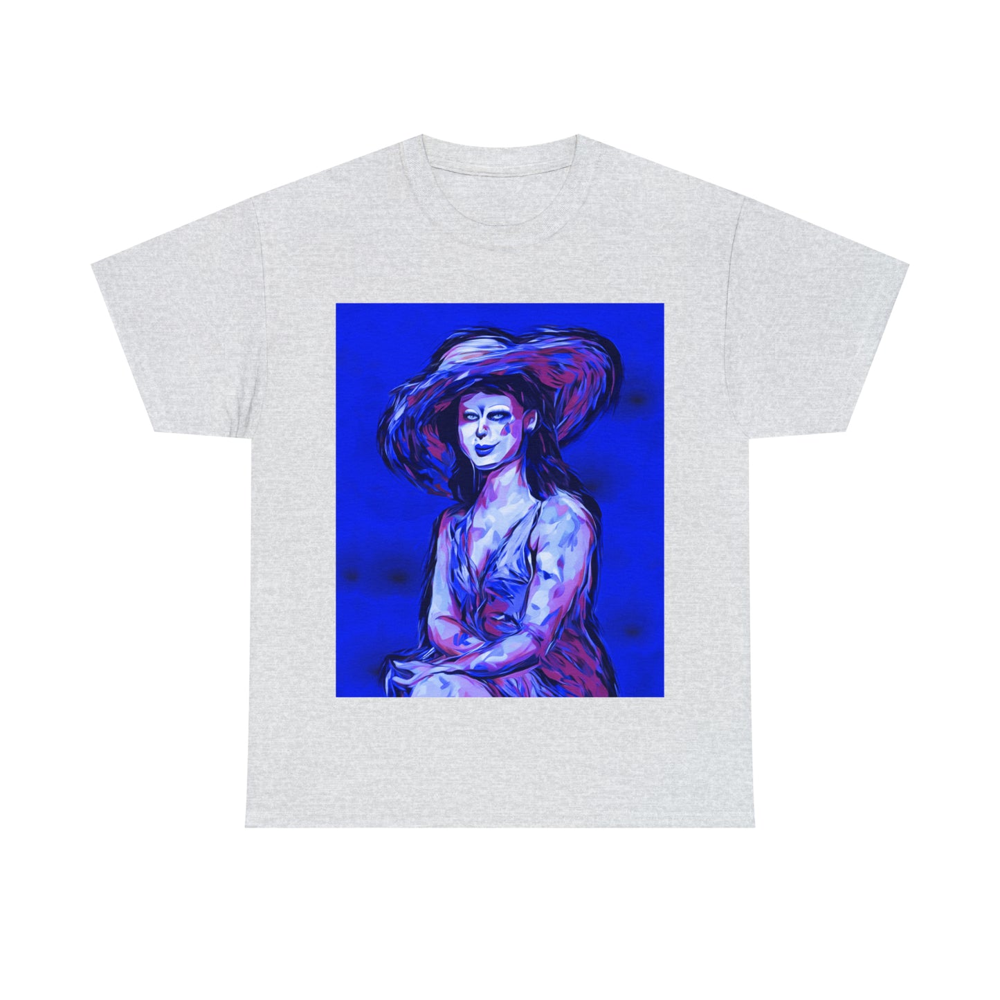 LADY IN SUN HAT (Blue) - Airt on a Shirt  - Unisex Heavy Cotton Tee - AUS