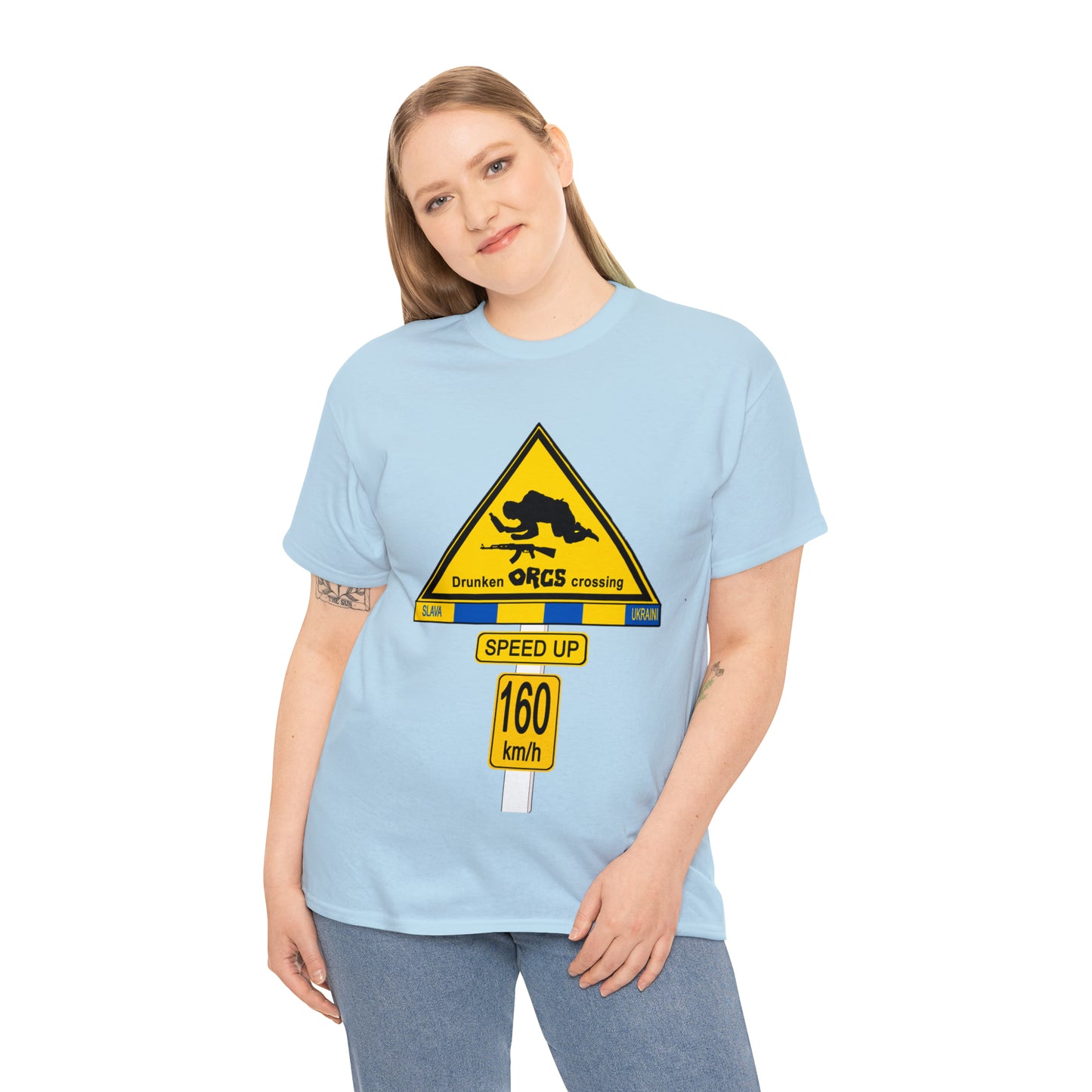 DRU**** ORCS CROSSING UKRAINE SUPPORTER T-SHIRT - Unisex Heavy Cotton Tee - AUS