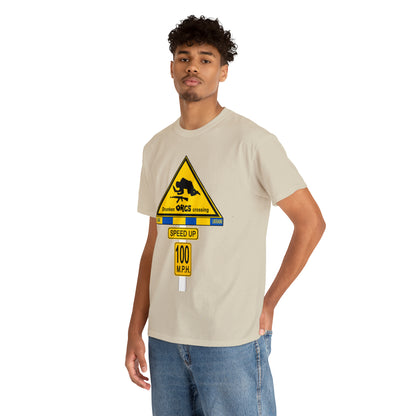 DRU**** ORCS CROSSING ROAD SIGN 100 MPH - Unisex Heavy Cotton Tee - USA