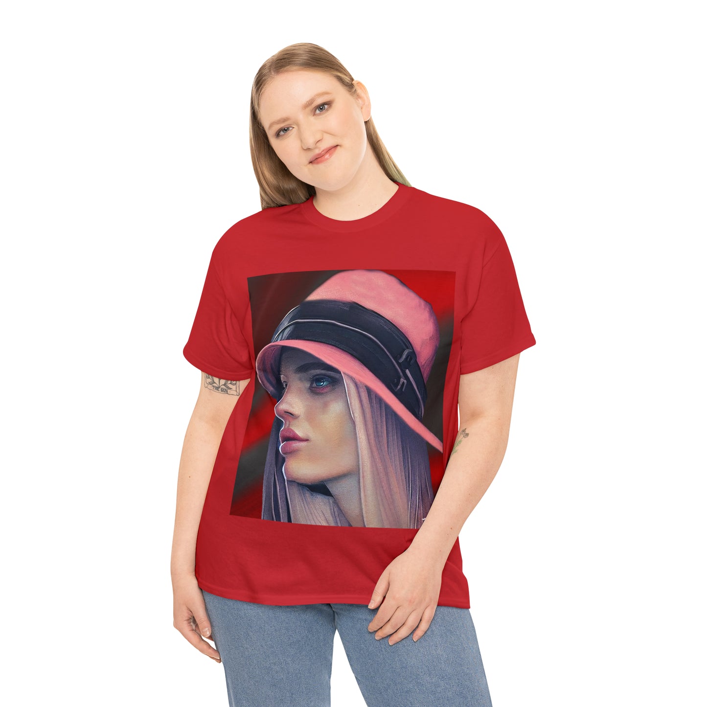 LADY IN PINK HAT - Airt on a Shirt  - Unisex Heavy Cotton Tee - AUS