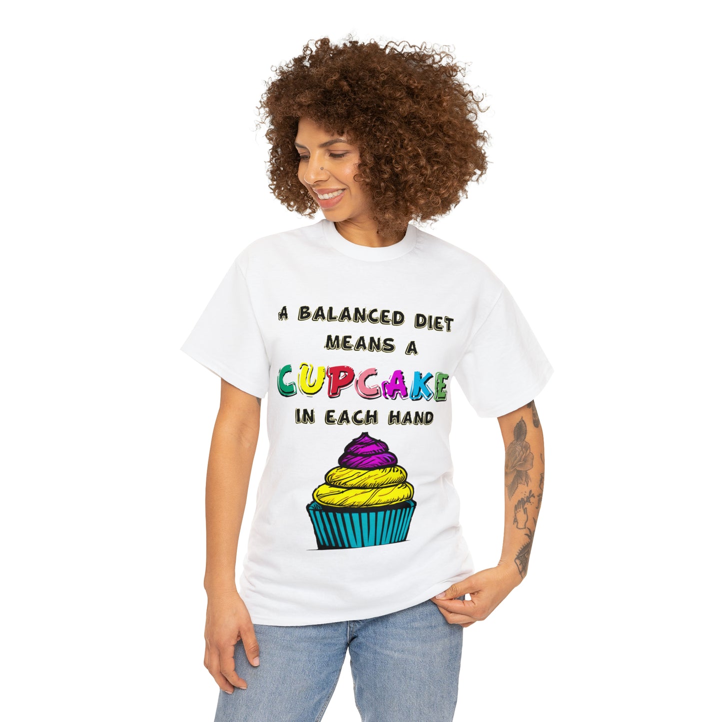 A Balanced Life is a CUPCAKE in Each Hand...  - Unisex Heavy Cotton Tee - AUS