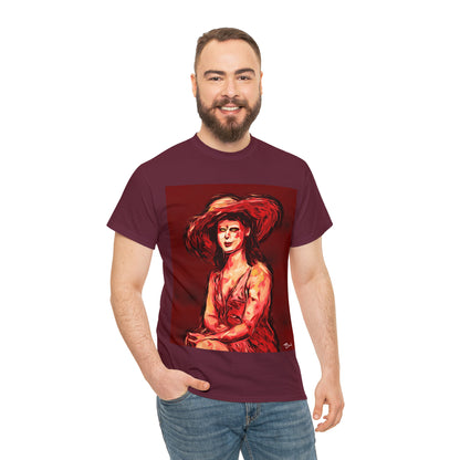 LADY IN SUN HAT (Red) - Airt on a Shirt  - Unisex Heavy Cotton Tee - AUS