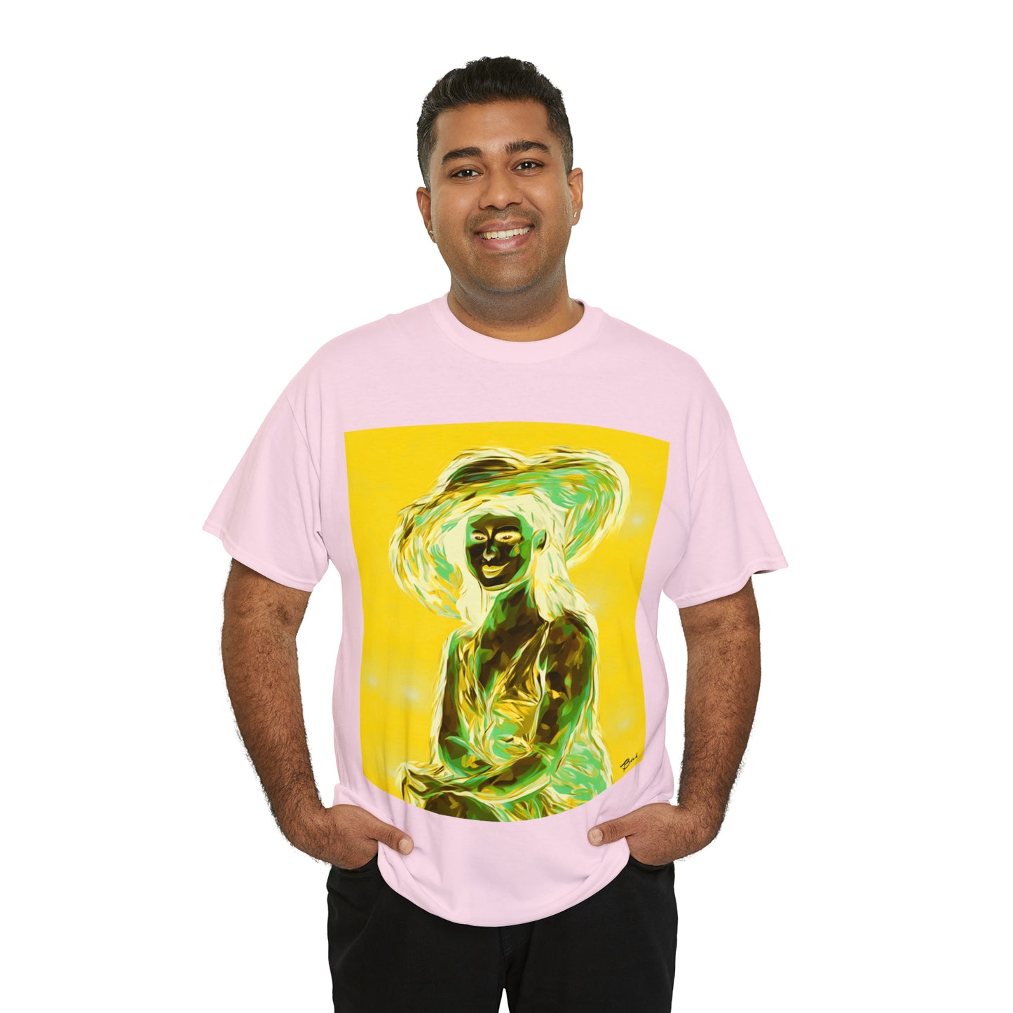 LADY IN SUN HAT (an Inversion in Blue) - Airt on a Shirt  - Unisex Heavy Cotton Tee - AUS