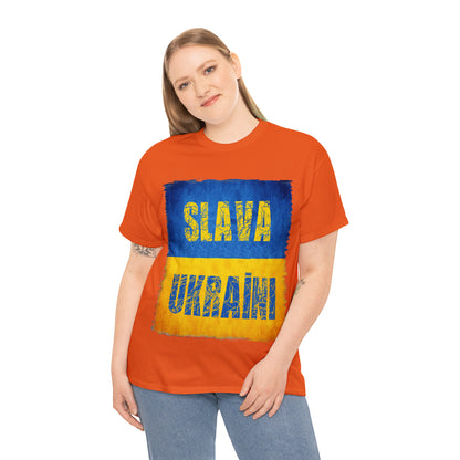 "SLAVA UKRAINI" FLAG - Unisex Heavy Cotton Tee