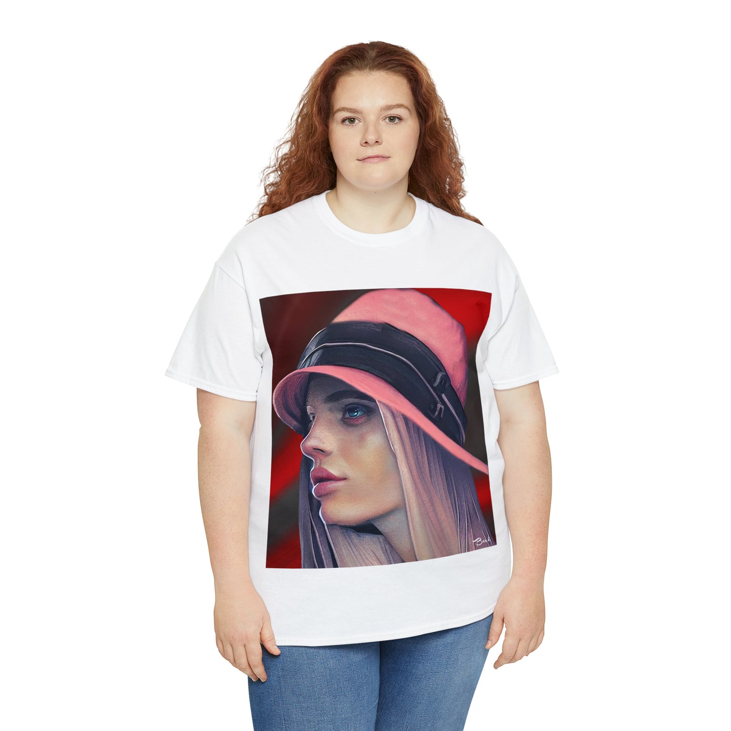 LADY IN PINK HAT - Airt on a Shirt  - Unisex Heavy Cotton Tee - AUS