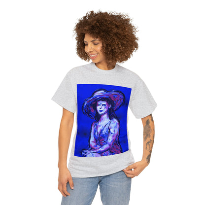 LADY IN SUN HAT (Blue) - Airt on a Shirt  - Unisex Heavy Cotton Tee - AUS