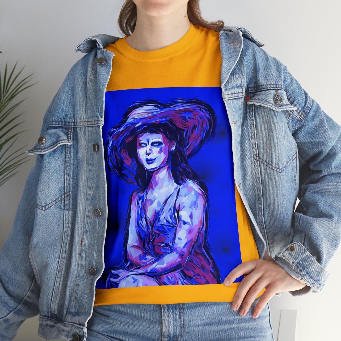 LADY IN SUN HAT (Blue) - Airt on a Shirt  - Unisex Heavy Cotton Tee - AUS