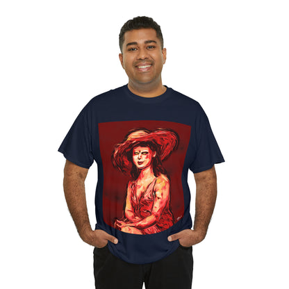 LADY IN SUN HAT (Red) - Airt on a Shirt  - Unisex Heavy Cotton Tee - AUS