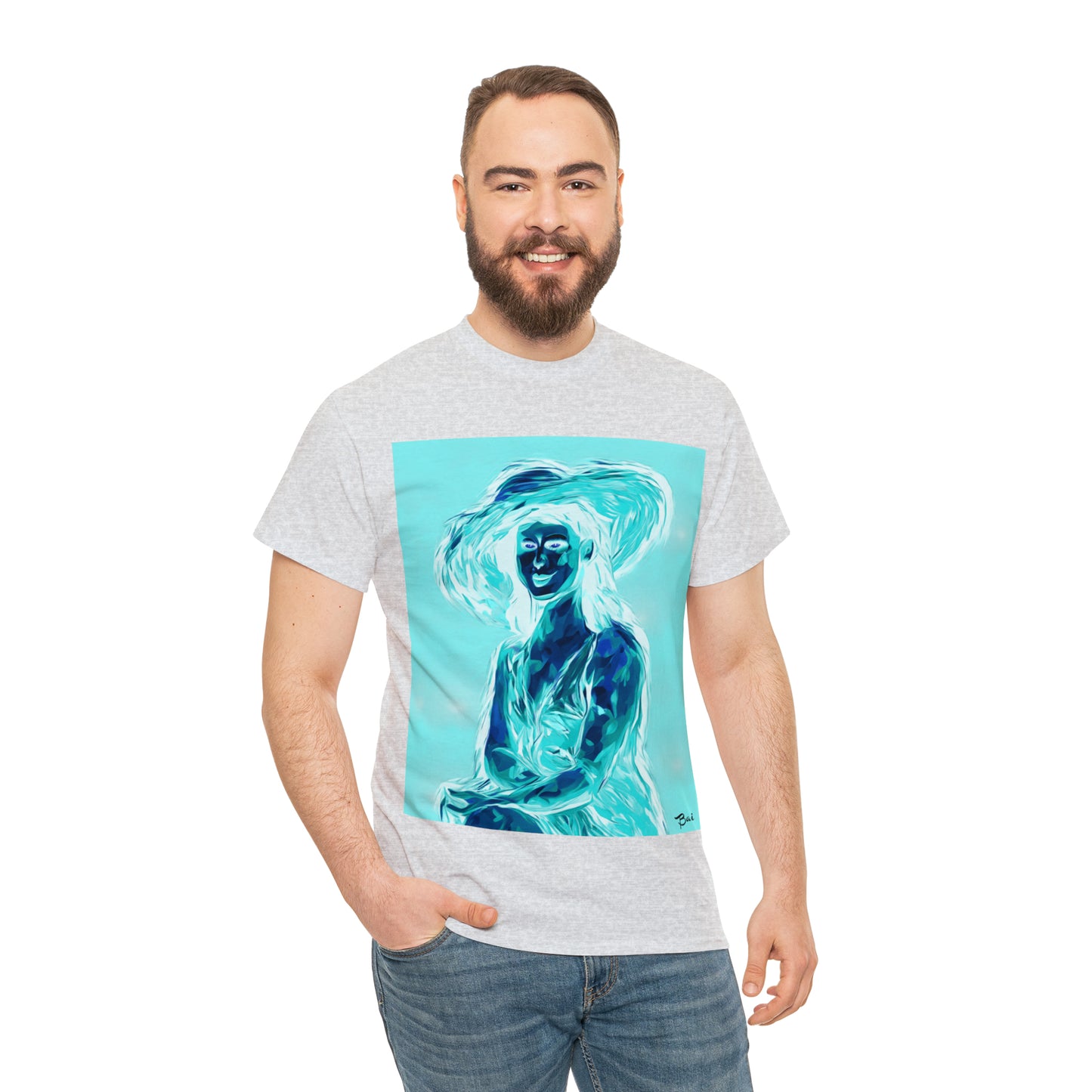 LADY IN SUN HAT (an Inversion in Red) - Airt on a Shirt  - Unisex Heavy Cotton Tee - AUS