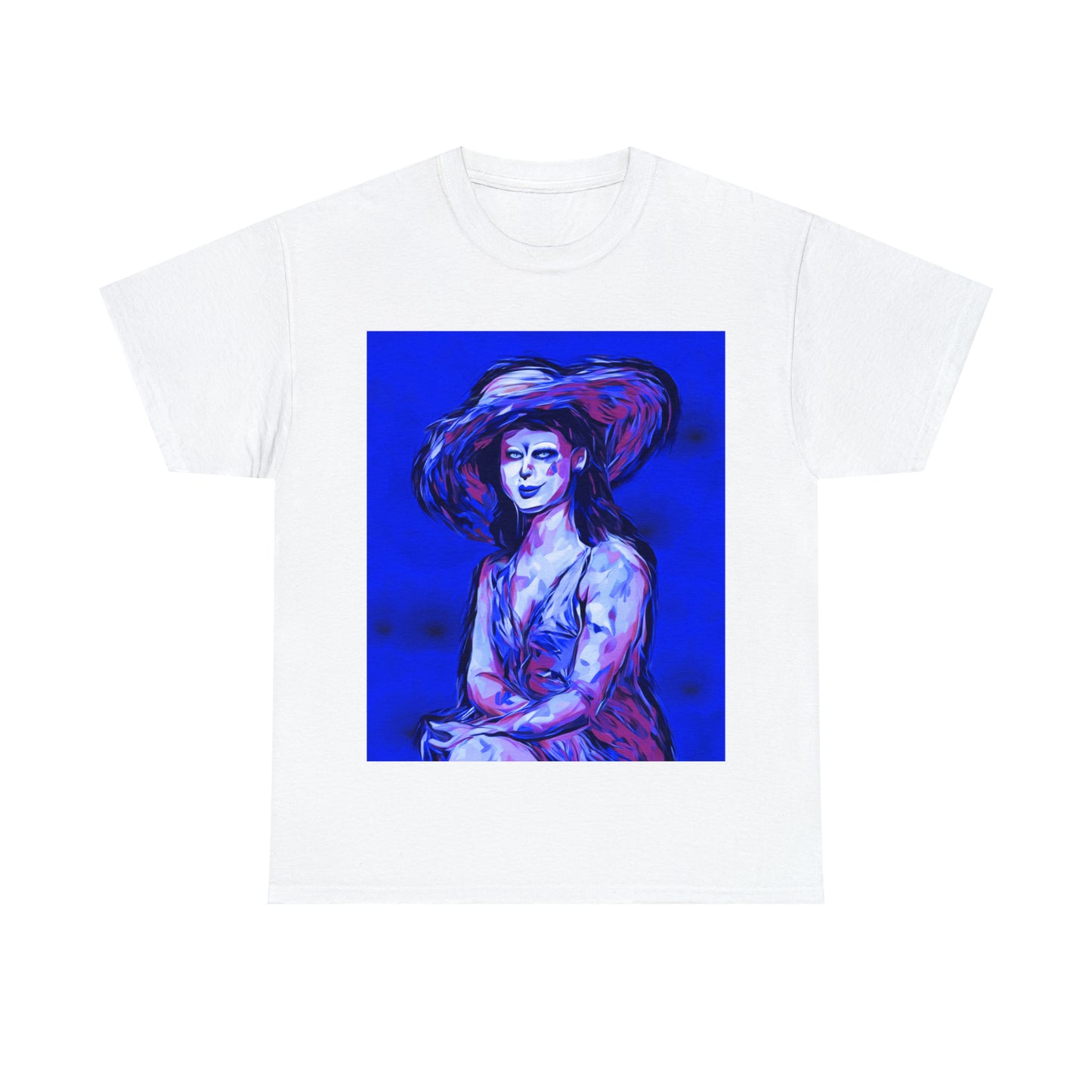 LADY IN SUN HAT (Blue) - Airt on a Shirt  - Unisex Heavy Cotton Tee - AUS