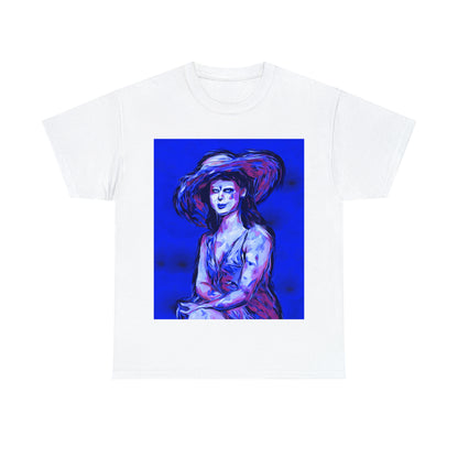 LADY IN SUN HAT (Blue) - Airt on a Shirt  - Unisex Heavy Cotton Tee - AUS