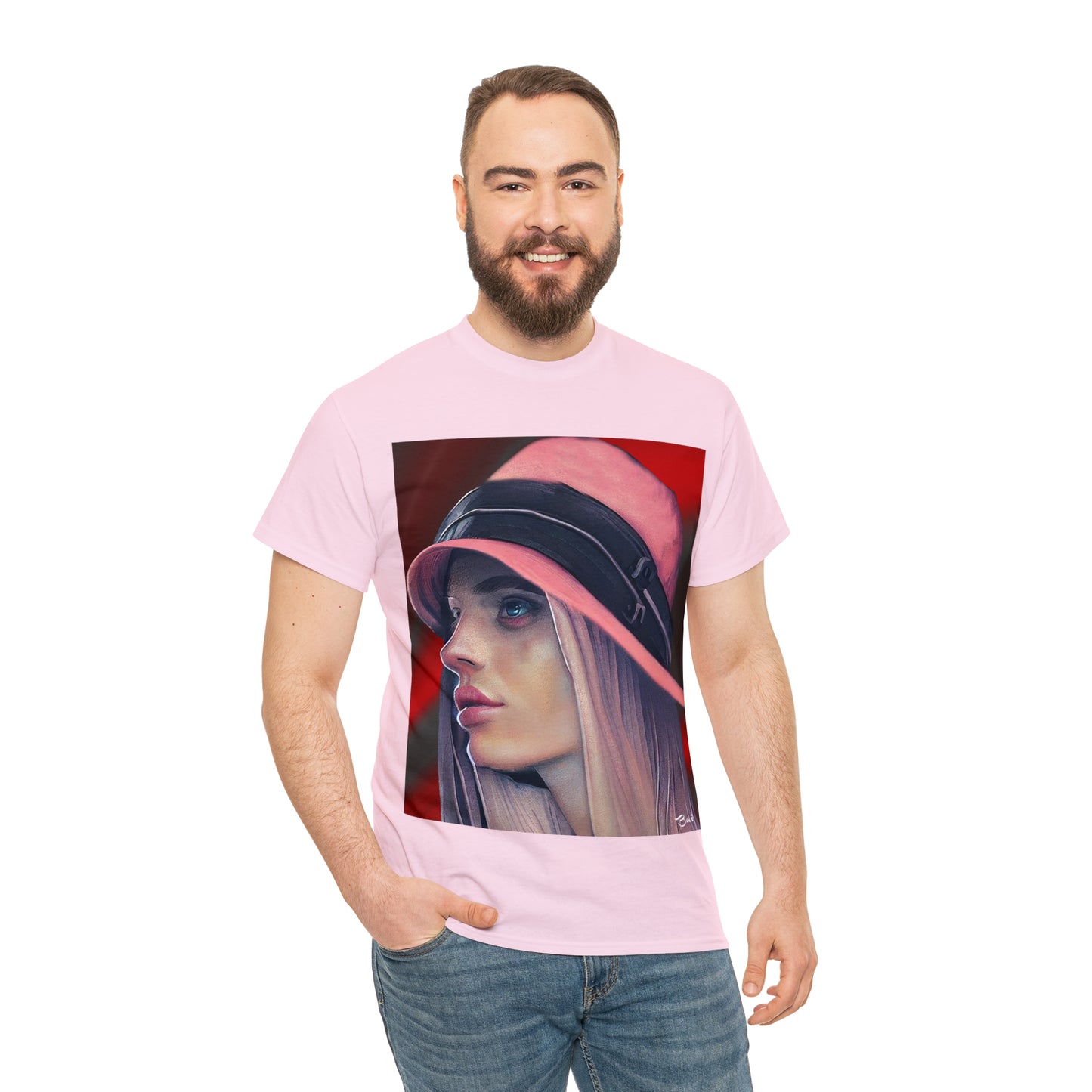 LADY IN PINK HAT - Airt on a Shirt  - Unisex Heavy Cotton Tee - AUS