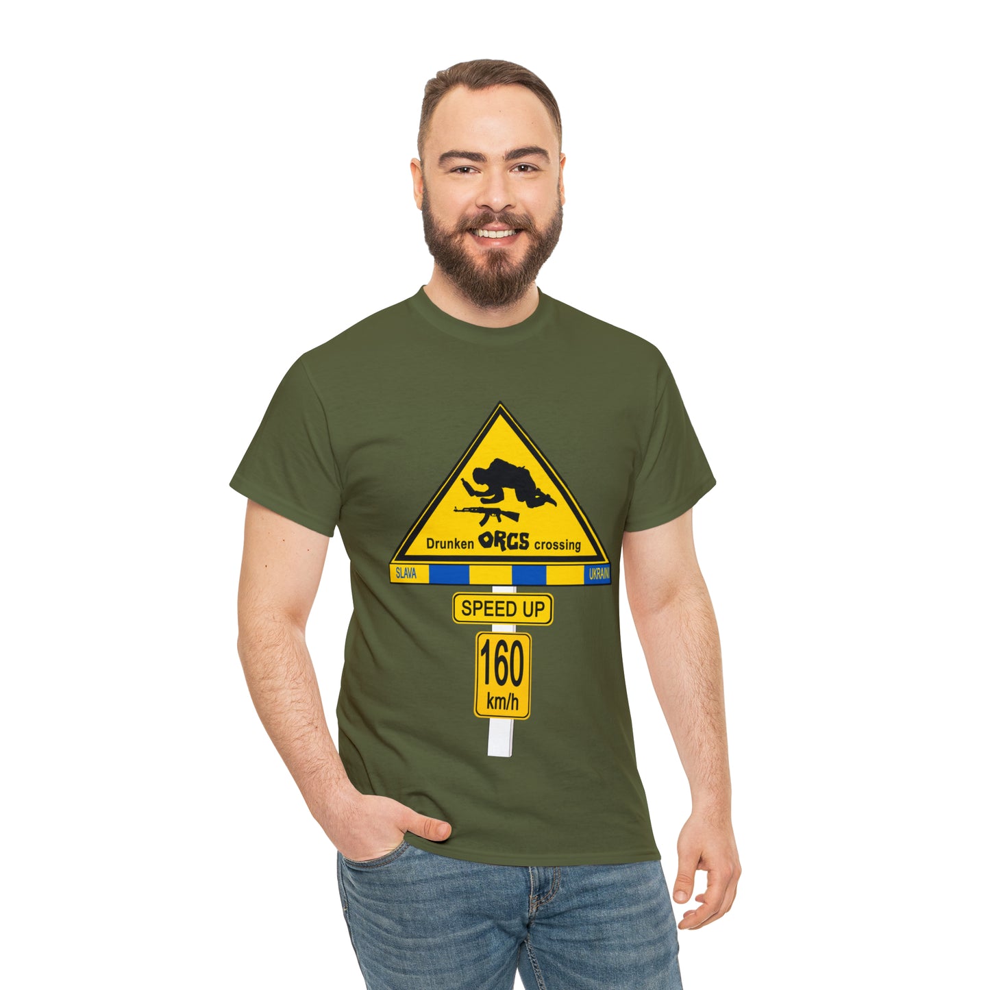 DRU**** ORCS CROSSING UKRAINE SUPPORTER T-SHIRT - Unisex Heavy Cotton Tee - AUS