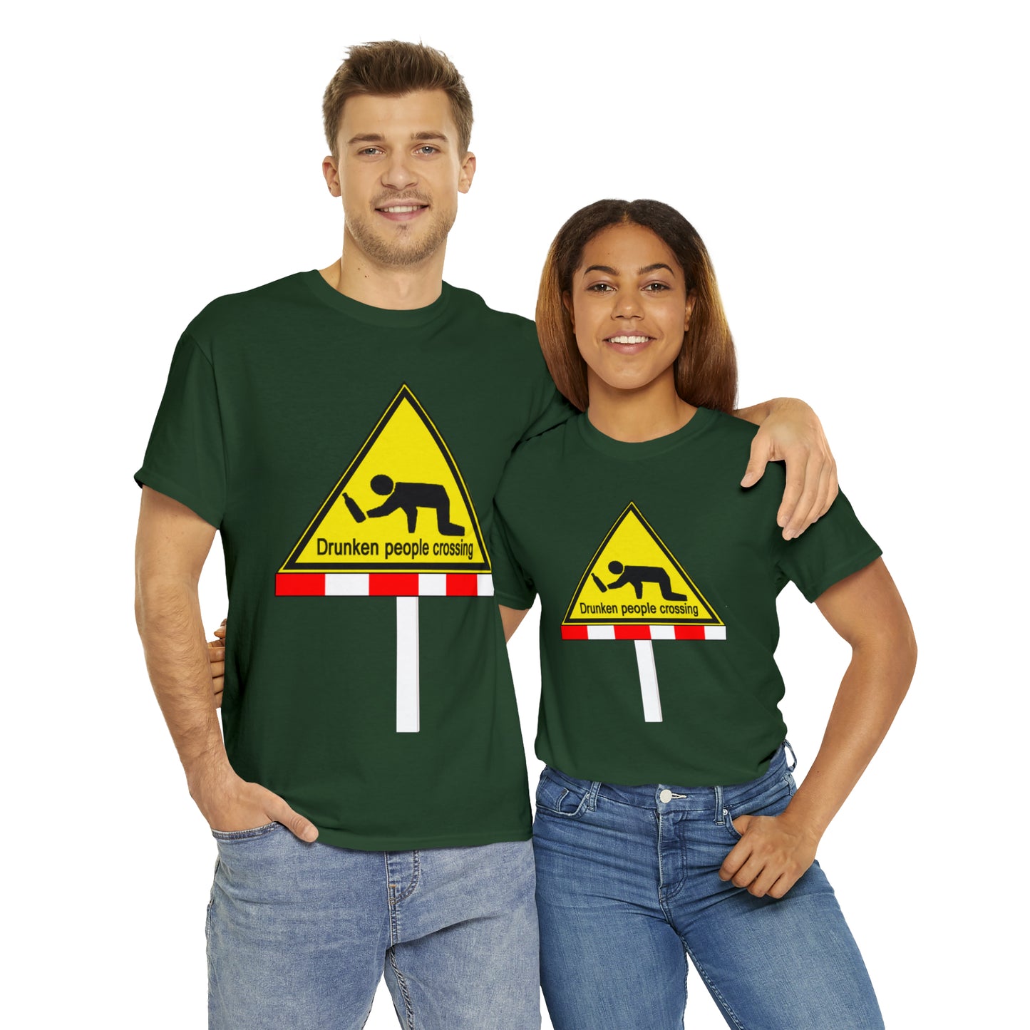 DRU**** PEOPLE CROSSING FUNNY SIGN T-SHIRT - Unisex Heavy Cotton Tee - AUS