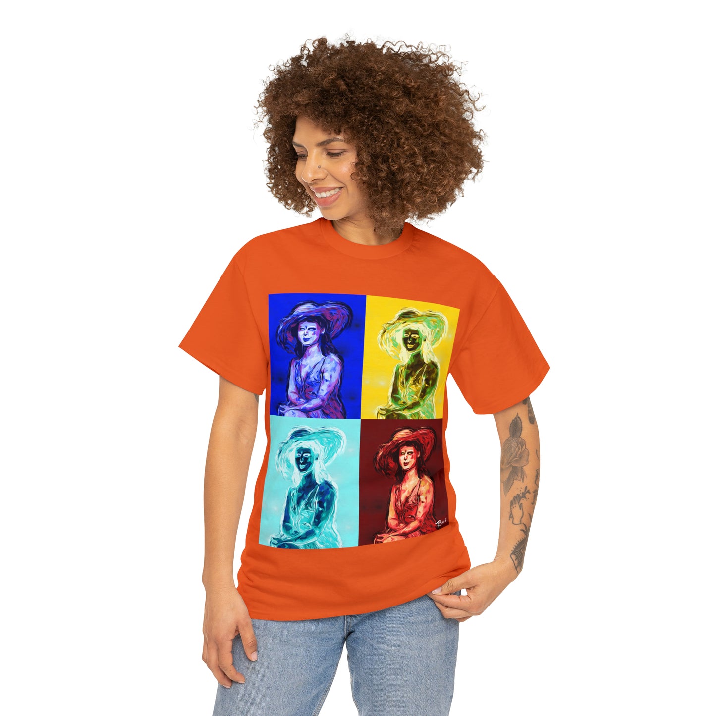 LADY IN SUN HAT (a Warhol Interpretation) - Airt on a Shirt  - Unisex Heavy Cotton Tee - AUS