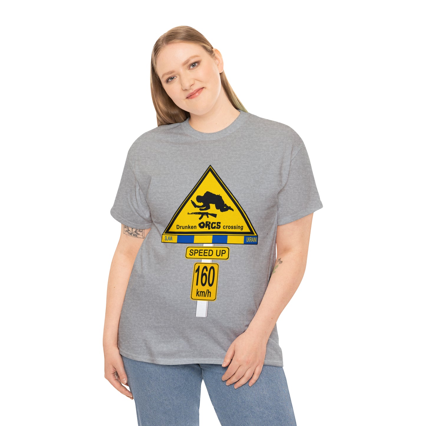DRU**** ORCS CROSSING UKRAINE SUPPORTER T-SHIRT - Unisex Heavy Cotton Tee - AUS