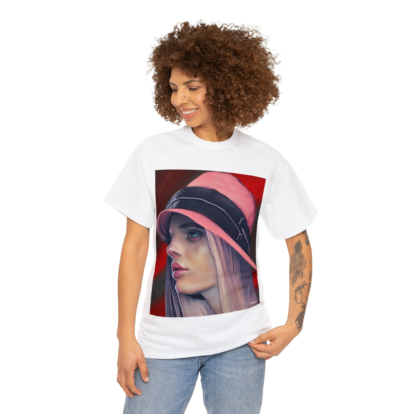 LADY IN PINK HAT - Airt on a Shirt  - Unisex Heavy Cotton Tee - AUS