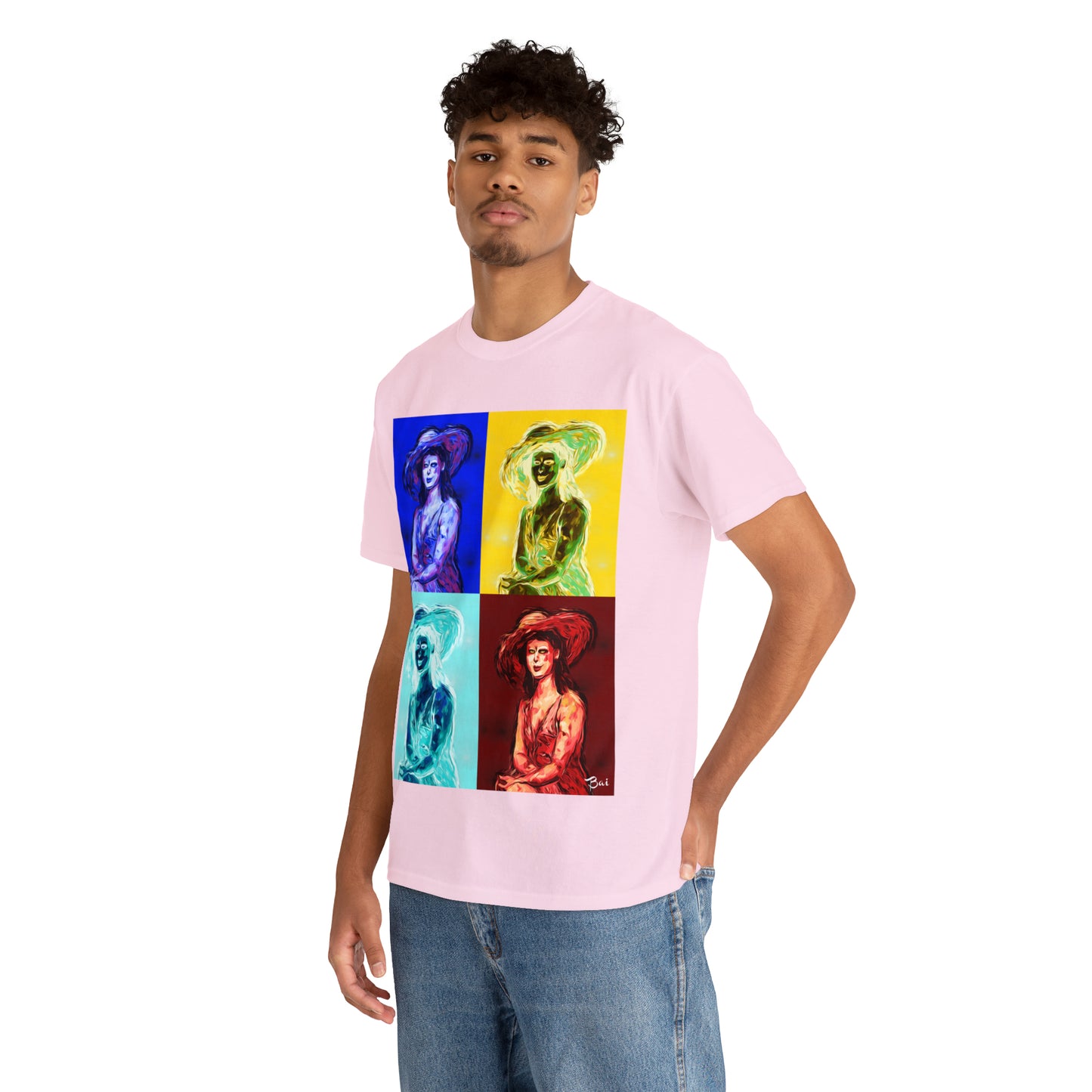 LADY IN SUN HAT (a Warhol Interpretation) - Airt on a Shirt  - Unisex Heavy Cotton Tee - AUS