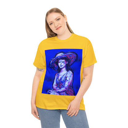 LADY IN SUN HAT (Blue) - Airt on a Shirt  - Unisex Heavy Cotton Tee - AUS