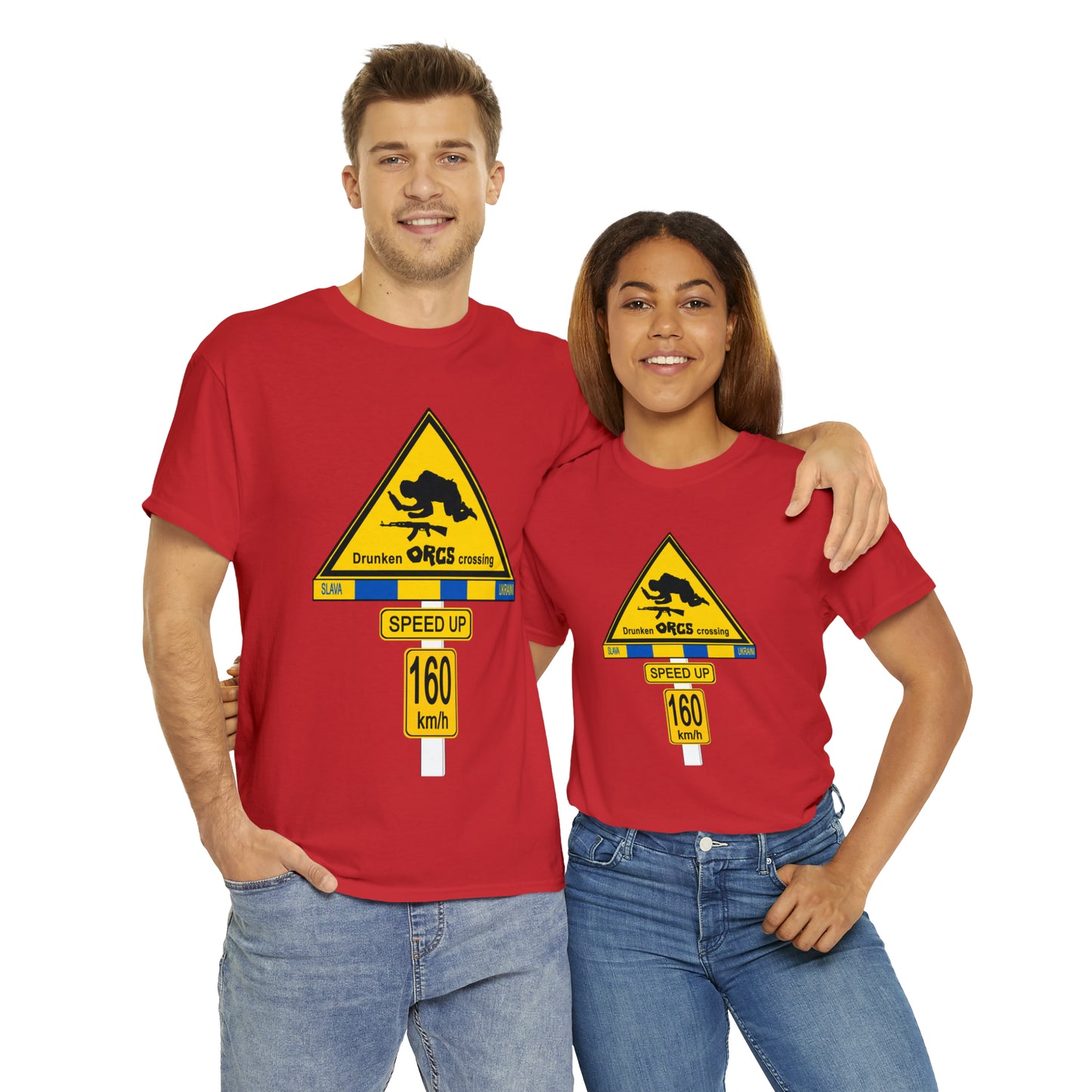 DRU**** ORCS CROSSING UKRAINE SUPPORTER T-SHIRT - Unisex Heavy Cotton Tee - AUS