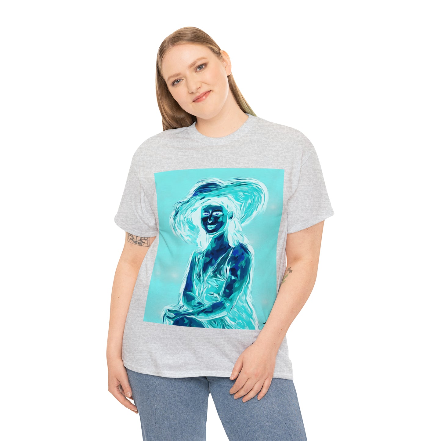 LADY IN SUN HAT (an Inversion in Red) - Airt on a Shirt  - Unisex Heavy Cotton Tee - AUS
